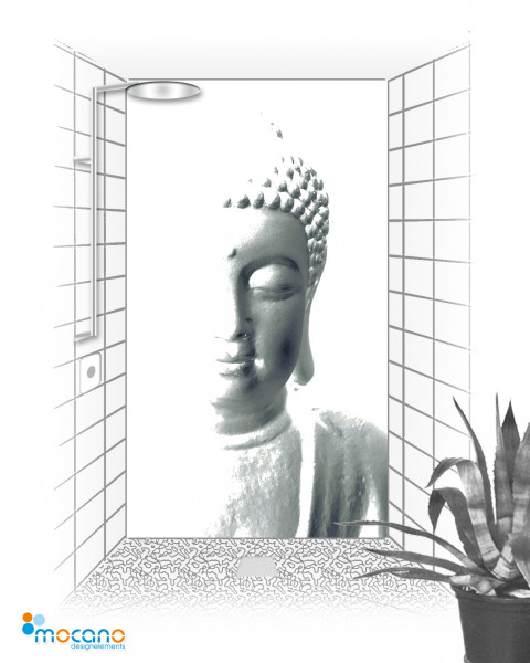 White Buddha - 120x210cm Duschrückwand - Wohnbeispiel