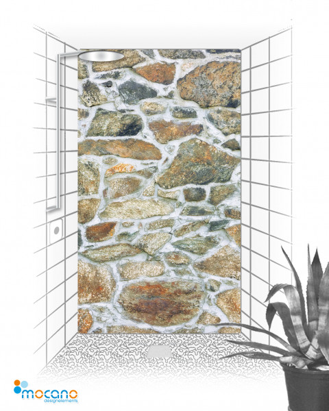 Stone Wall - 120x210cm Duschrückwand - Wohnbeispiel
