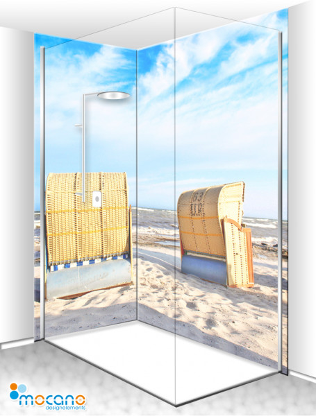 Duschrückwand Eck-Set Strandkörbe 11 200x210cm - Wohnbeispiel