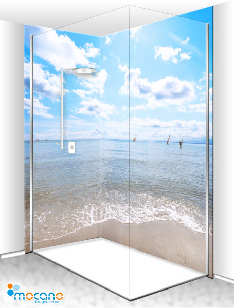 Dedeco Duschrückwand Aus Alu Mit Strand-Motiv – 2-tlg., 90x200 Cm, Made In Germany
