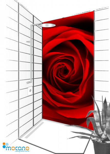 Duschrückwand Red Dreaming Rose 150 - 90x210cm - Wohnbeispiel