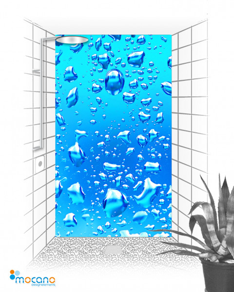 Blaue Wassertropfen 120x210cm Duschrückwand - Wohnbeispiel