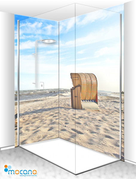 Duschrückwand Eck-Set Strandkorb 6 200x210cm - Wohnbeispiel