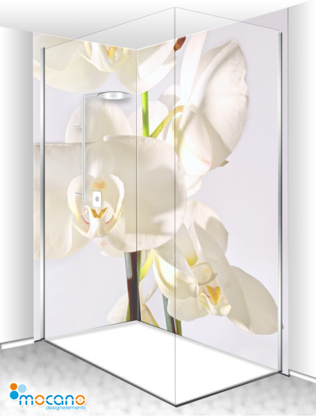 Duschrückwand Eck-Set White Orchideen Series 9 200x210cm - Wohnbeispiel