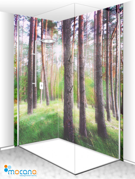 Duschrückwand Eck-Set Mystischer Wald 200x210cm - Wohnbeispiel