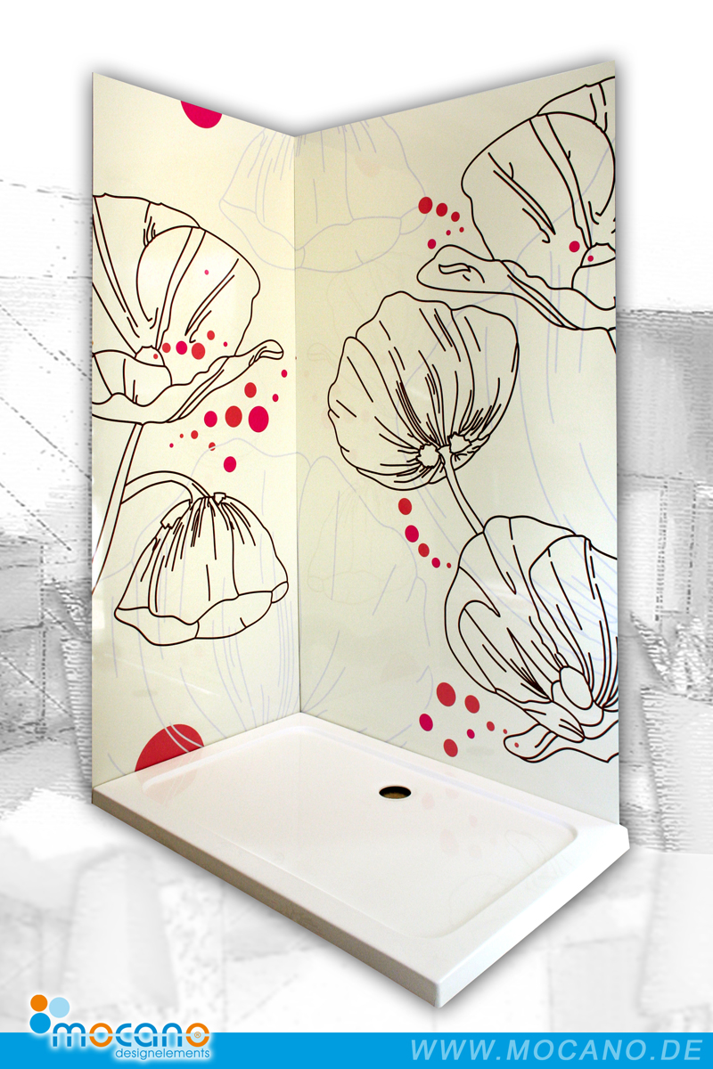 Eck Duschrückwand Design Mohnblumen von mocano ®