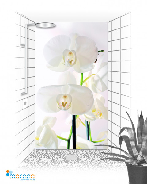 Duschrückwand Weiße Orchideen 10 120x210cm - Wohnbeispiel