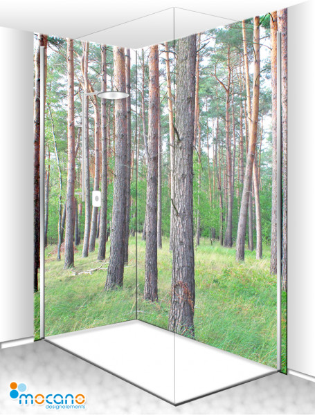 Duschrückwand Eck-Set Waldblick 2 200x210cm - Wohnbeispiel