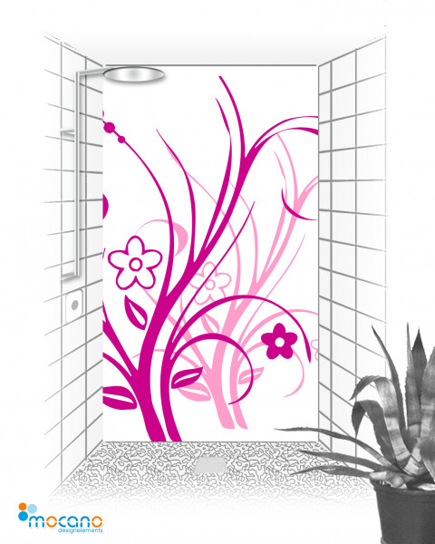 Duschrückwand Lila Florale Ornamente 120x210cm - Wohnbeispiel