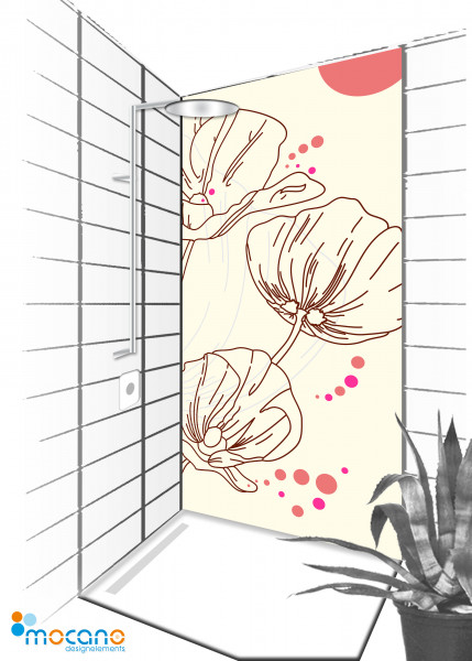 Duschrückwand Design Mohnblumen 90x210cm - Wohnbeispiel