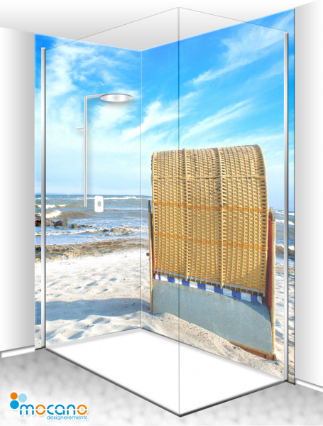 Duschrückwand Eck-Set Strandkorb 5 200x210cm - Wohnbeispiel