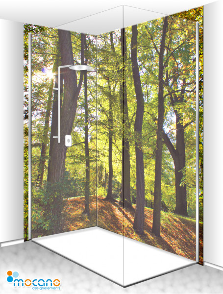 Duschrückwand Eck-Set Laubbaum Wald 200x210cm - Wohnbeispiel