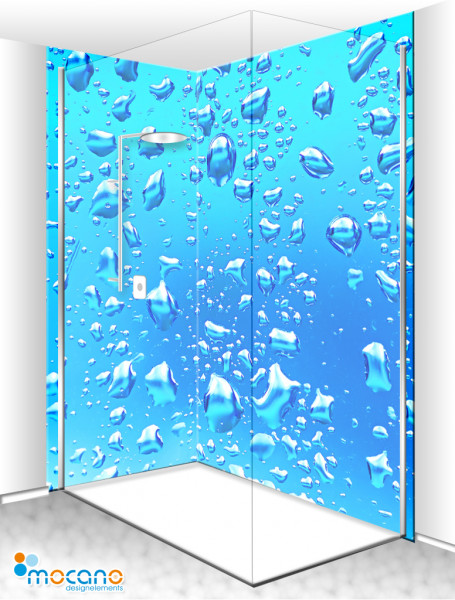 Duschrückwand Eck-Set Blaue Wassertropfen 200x210cm - Wohnbeispiel