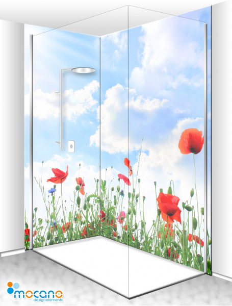 Duschrückwand Eck-Set Sunshine Poppy 200x210cm - Wohnbeispiel