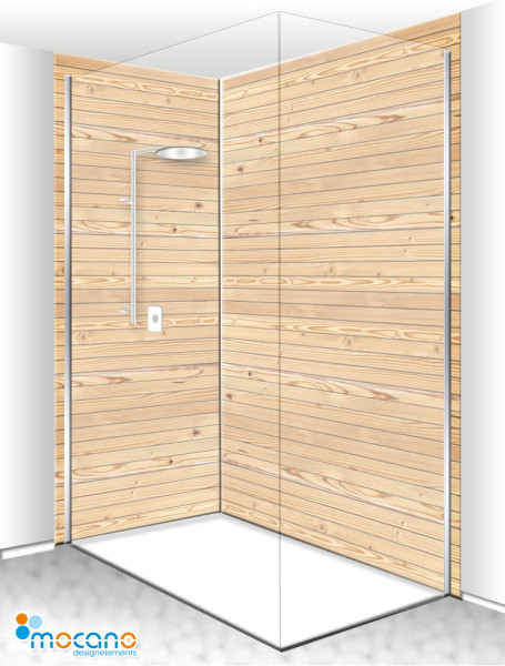 Duschrückwand Eck-Set Holzoptik Zirbe 200x210cm - Wohnbeispiel