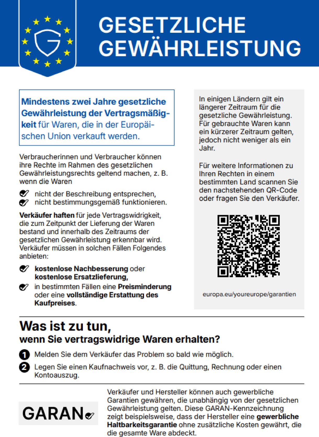 Gesetzliche Gewährleistung in der EU
